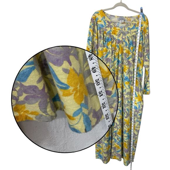 Cozee Corner Long Flannel Nightgown 1X Yellow Floral Maxi Granny Gown Cottage - Picture 6 of 13